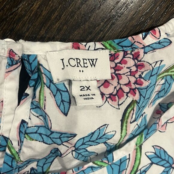 J Crew Puff Sleeve Top Lot Of 2 Women’s 2X Blue Striped Floral Blouses Beach - Picture 2 of 7